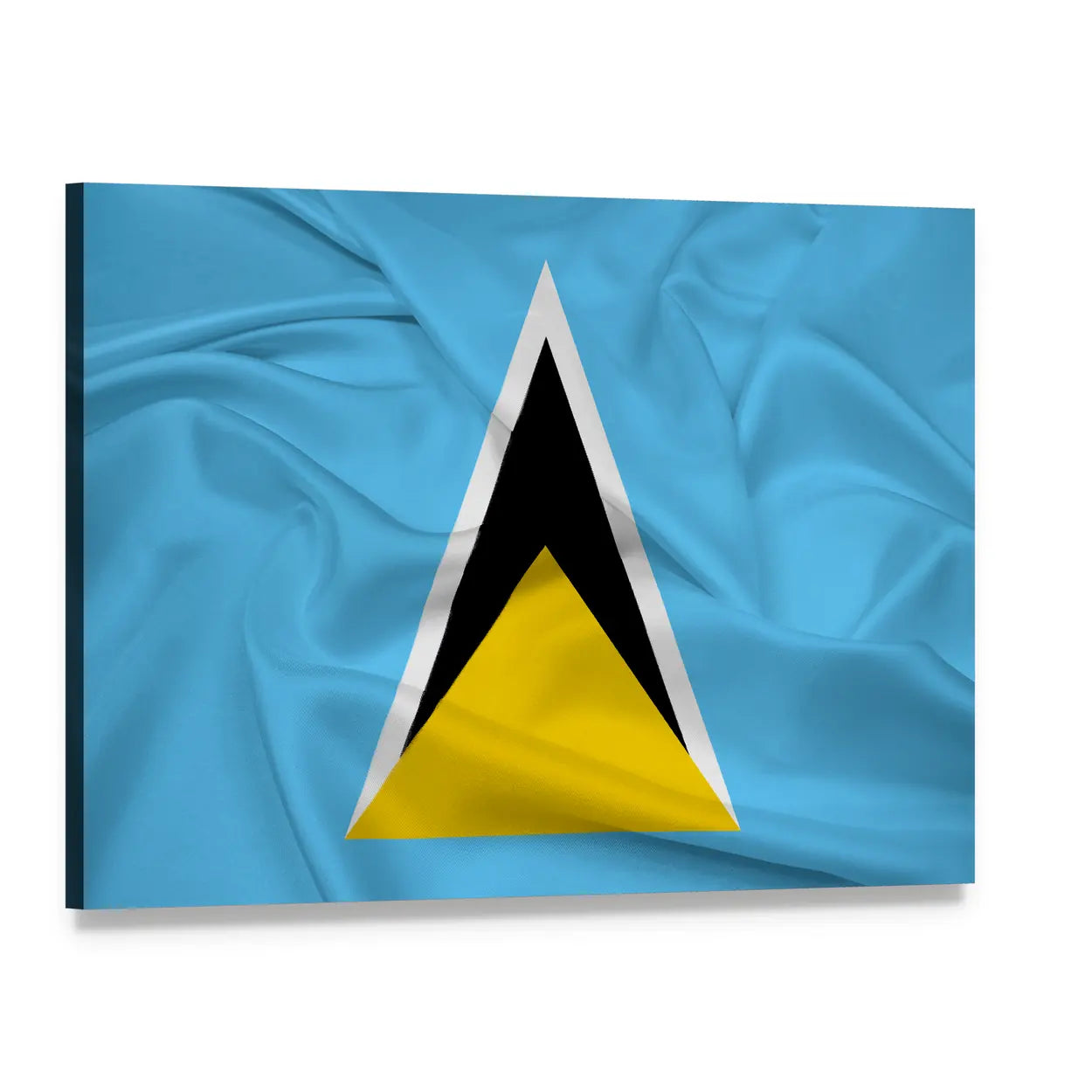 Waving Saint Lucia Flag Canvas Wall Art, single panel gallery wrapped canvas, angled product view