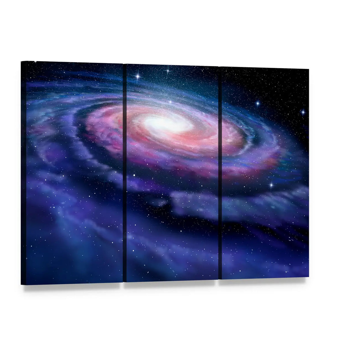 Milky Way Galaxy Canvas Wall Art, 3 panel 3 Horizontal layout gallery wrapped canvas set, angled product view