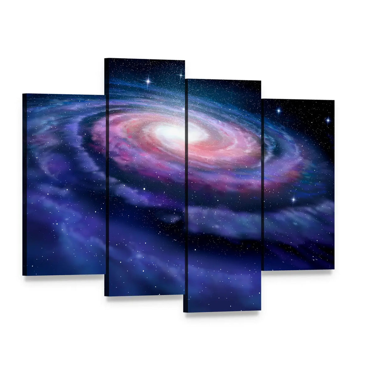 Milky Way Galaxy Canvas Wall Art, 4 panel 4 Pop layout gallery wrapped canvas set, angled product view