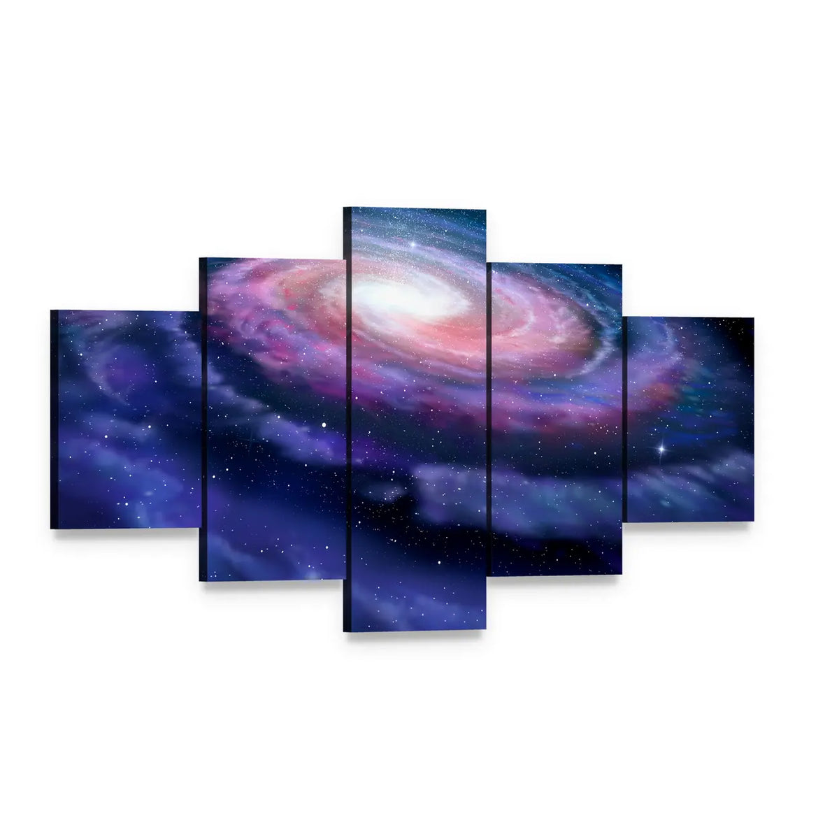 Milky Way Galaxy Canvas Wall Art, 5 panel 5 Star layout gallery wrapped canvas set, angled product view