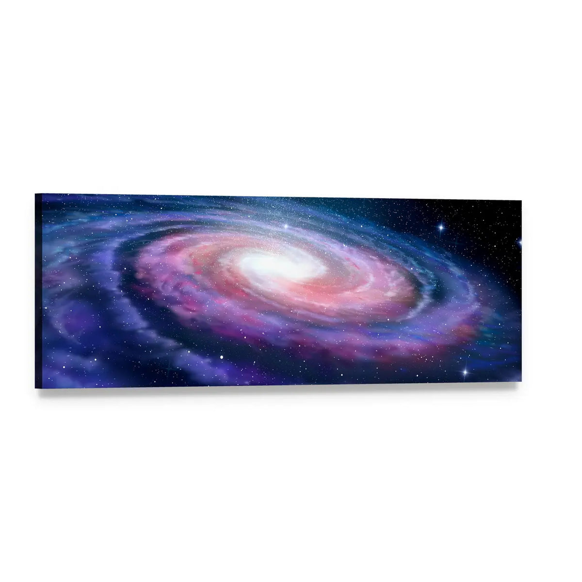 Milky Way Spiral Galaxy Panoramic Canvas Wall Art, single panel gallery wrapped canvas, angled product view