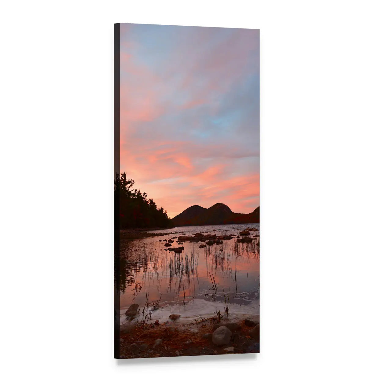 Sunset Over Lake Vertical Canvas Wall Art, 1 panel 1 Vertical layout gallery wrapped canvas set, angled product view