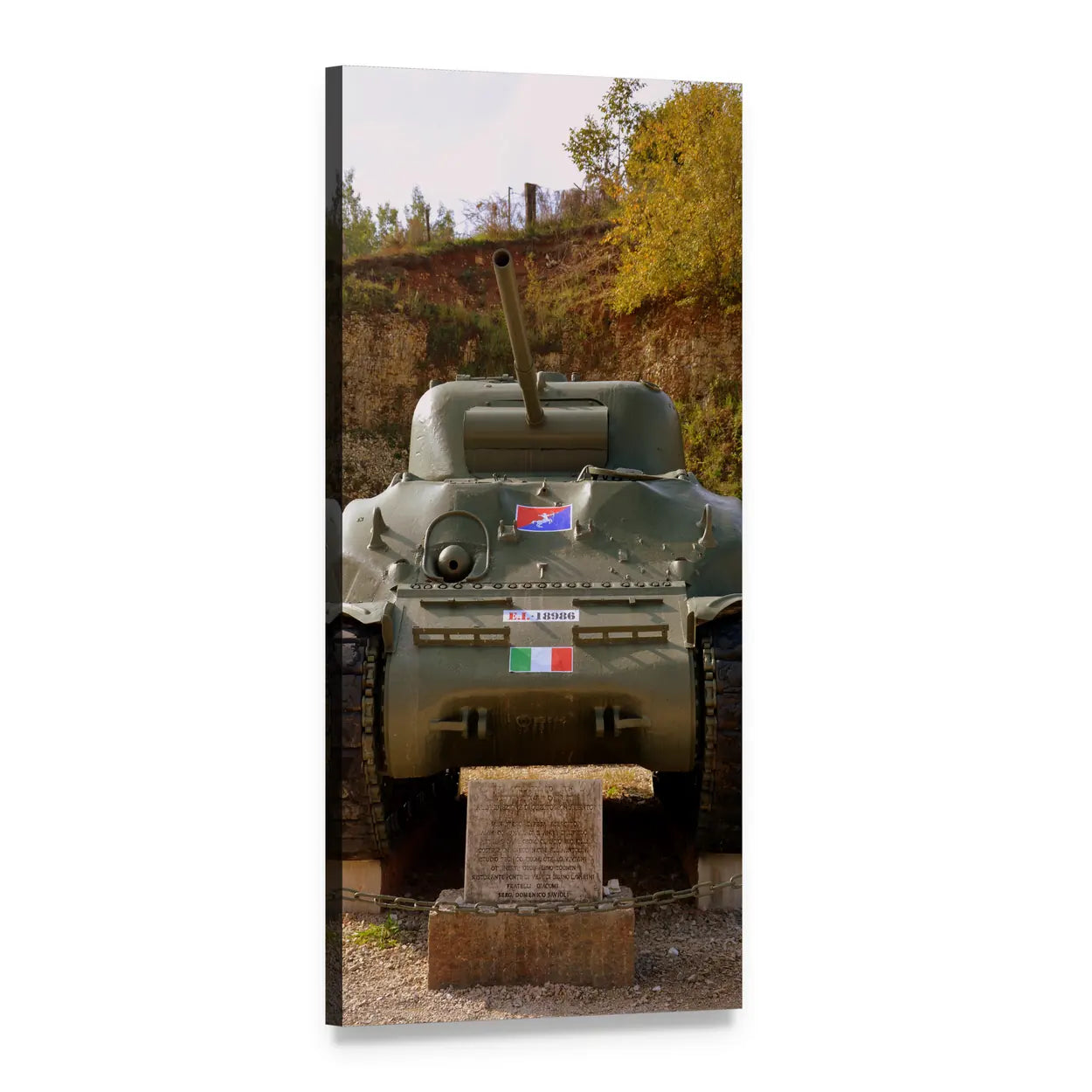 Vintage Tank with Italian and American Flags Vertical Canvas Wall Art, 1 panel 1 Vertical layout gallery wrapped canvas set, angled product view