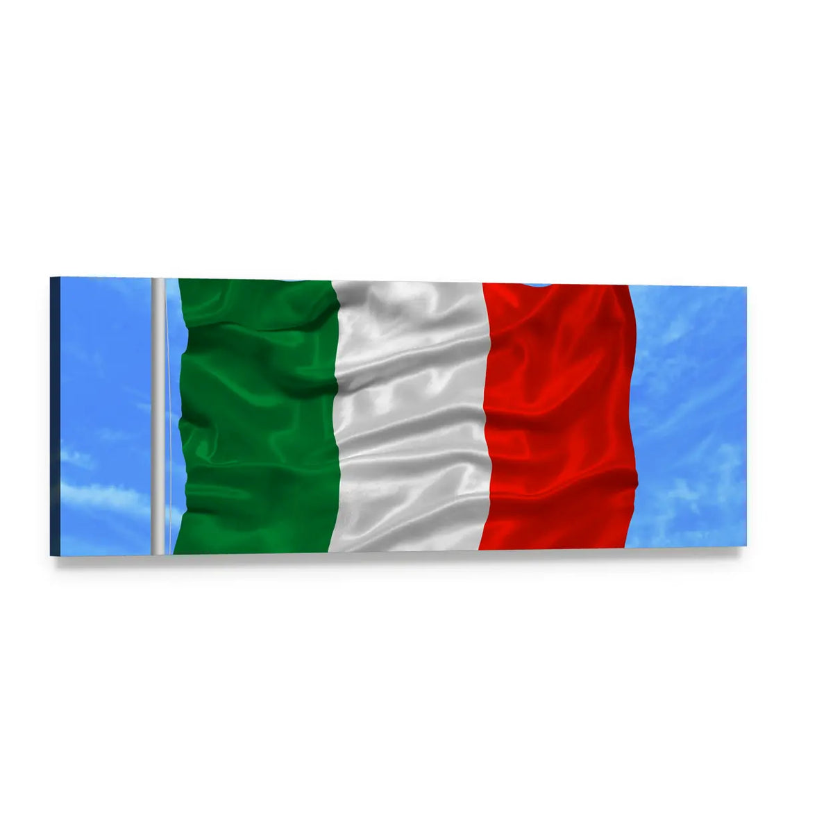 Waving Italian Flag Panoramic Canvas Wall Art, single panel gallery wrapped canvas, angled product view