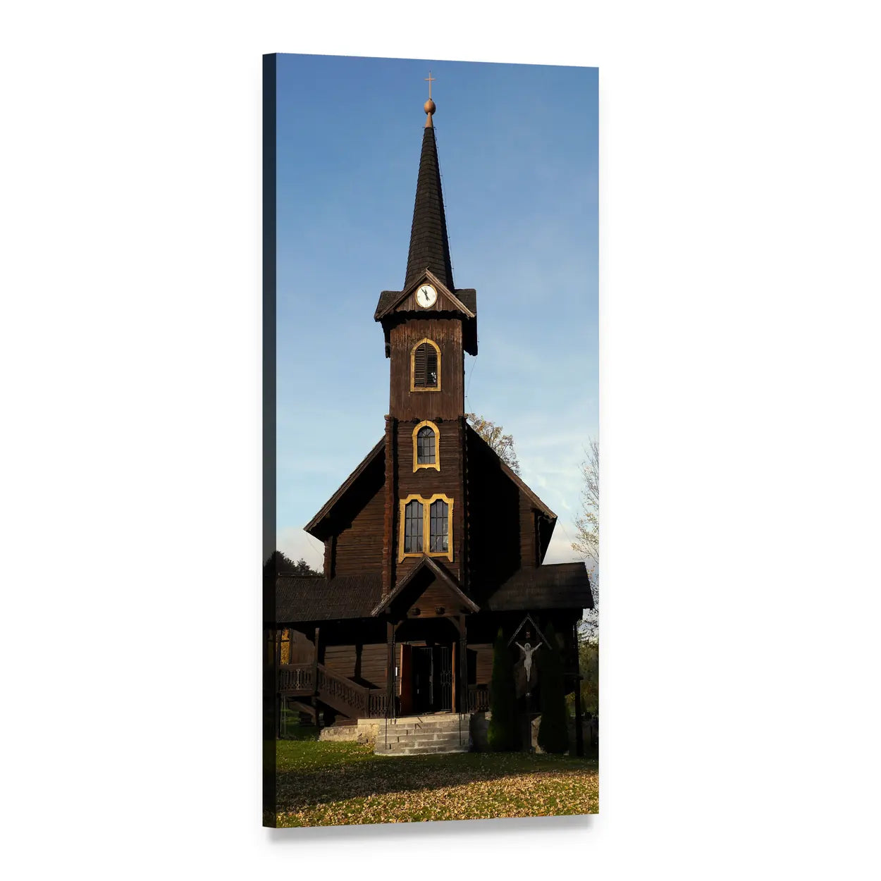 Slovakia Wooden Church with Steeple Vertical Canvas Wall Art, 1 panel 1 Vertical layout gallery wrapped canvas set, angled product view