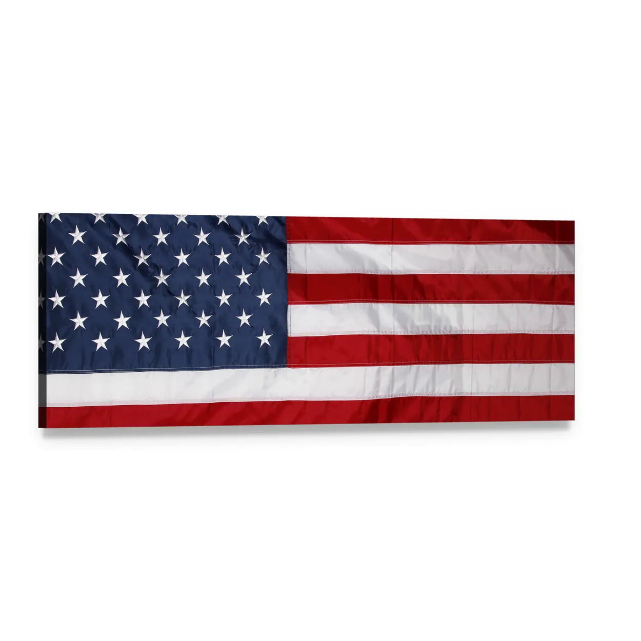 American Flag Close-up with Stars and Stripes Panoramic Canvas Wall Art, single panel gallery wrapped canvas, angled product view