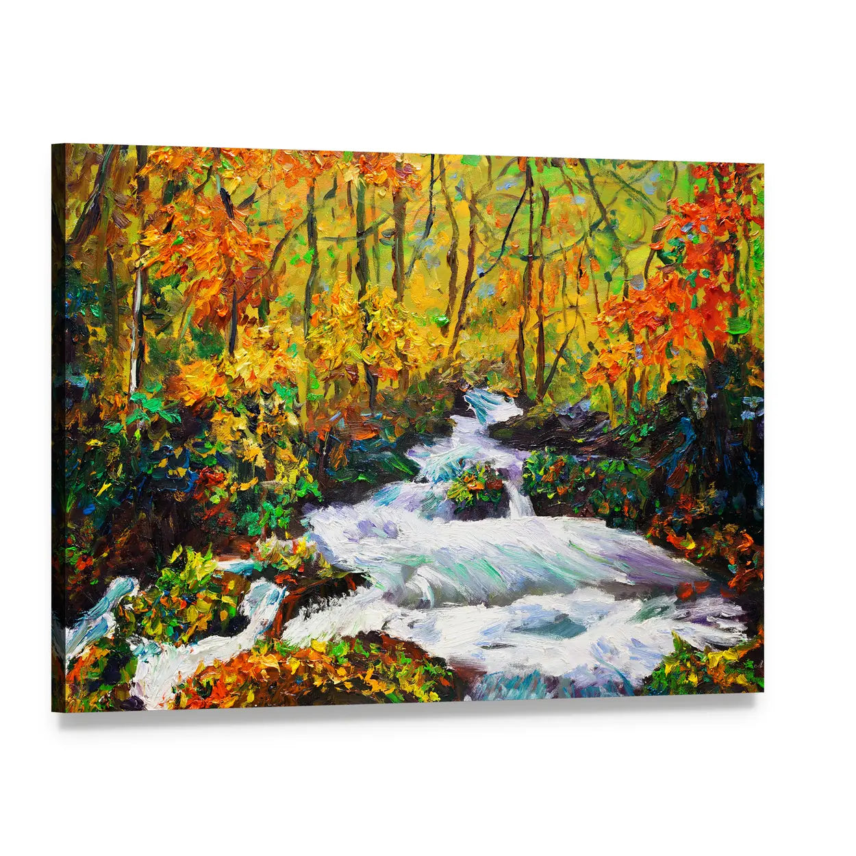 Autumn Maple Waterfall Canvas Wall Art, single panel gallery wrapped canvas, angled product view