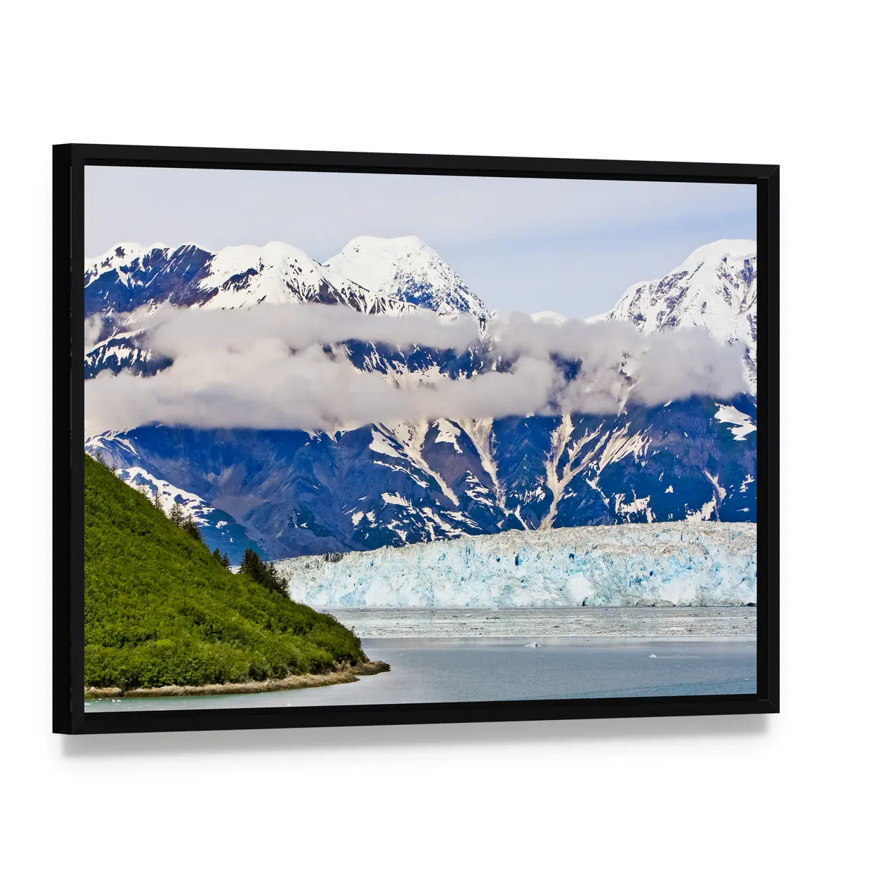Haenke Island at Hubbard Glacier Canvas Wall Art, framed canvas in a black floater frame, angled product view