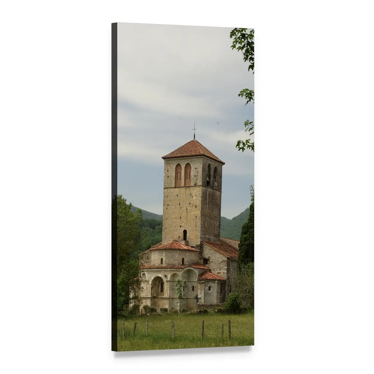 Basilica Church with Bell Tower Vertical Canvas Wall Art, 1 panel 1 Vertical layout gallery wrapped canvas set, angled product view