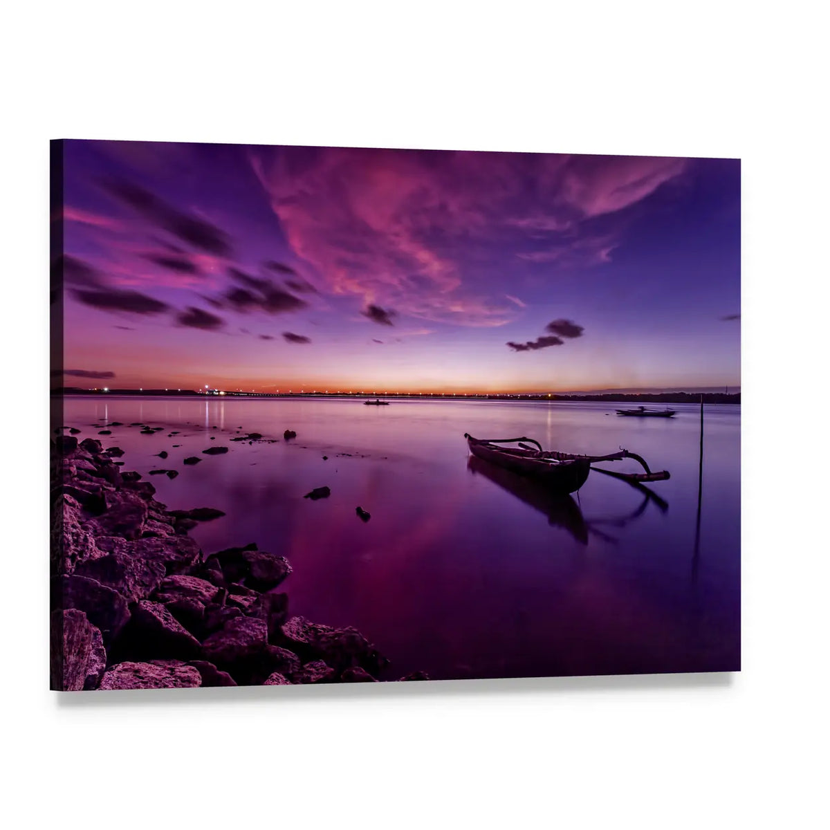Bali Beach After Sunset Canvas Wall Art, single panel gallery wrapped canvas, angled product view