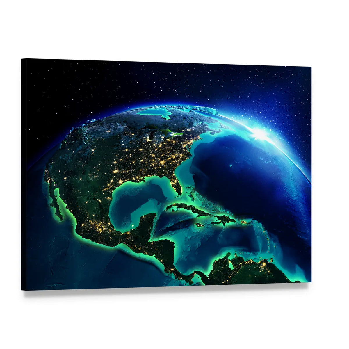 North America at Night Canvas Wall Art, single panel gallery wrapped canvas, angled product view