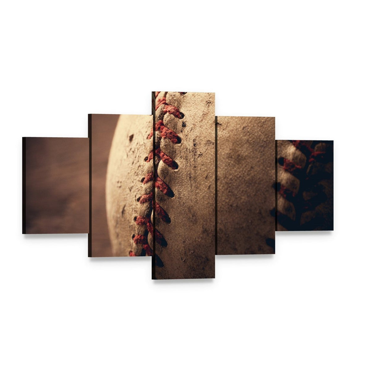 Old Baseball Canvas Wall Art, 5 panel 5 Star layout gallery wrapped canvas set, angled product view