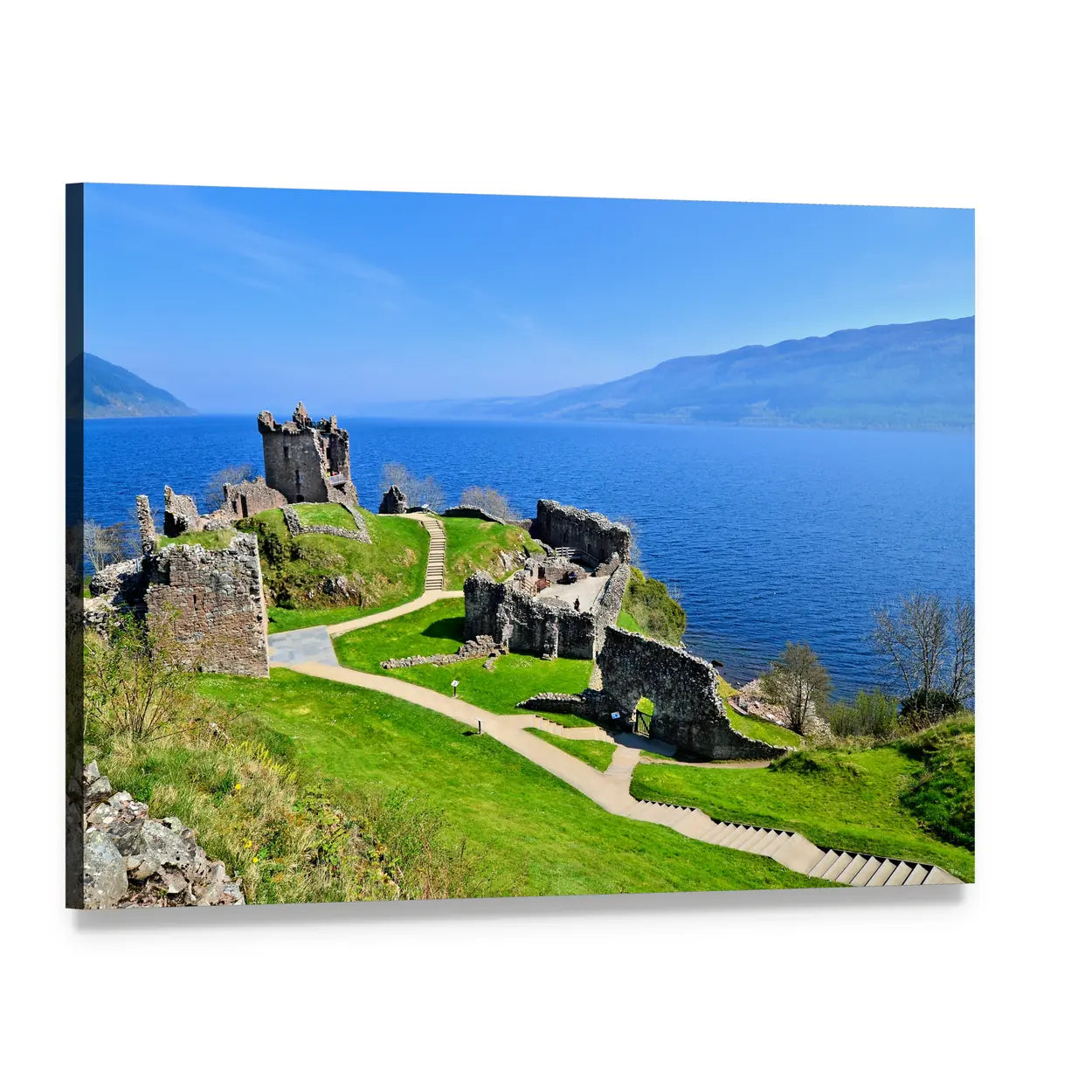 Urquhart Castle Ruins at Loch Ness Canvas Wall Art, single panel gallery wrapped canvas, angled product view