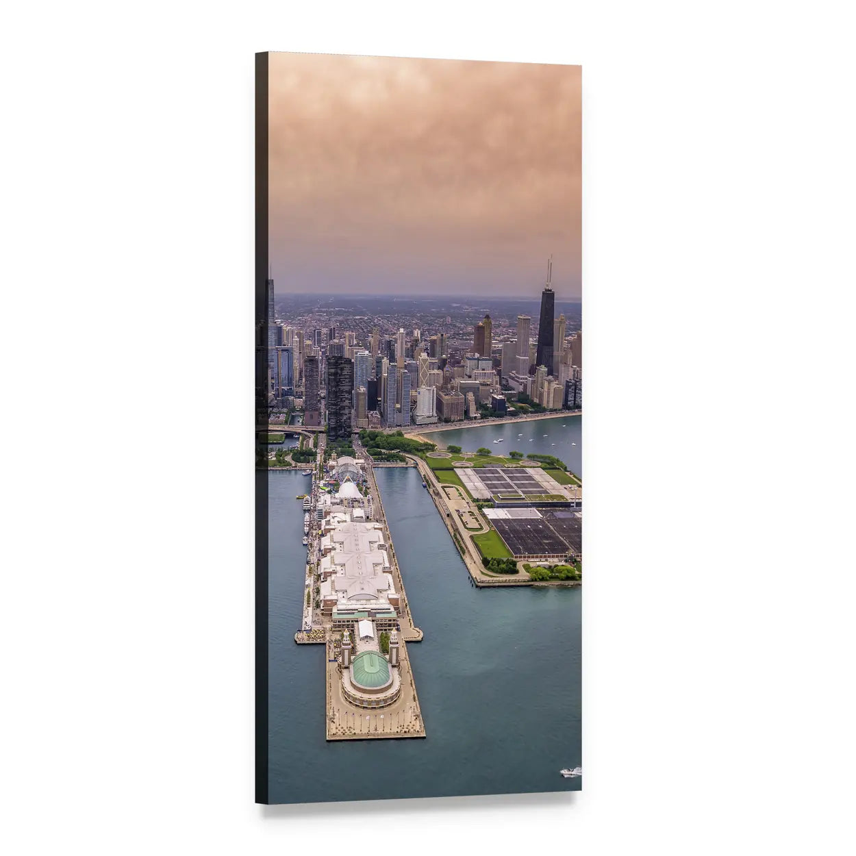 Chicago Skyline at Dusk Vertical Canvas Wall Art, 1 panel 1 Vertical layout gallery wrapped canvas set, angled product view