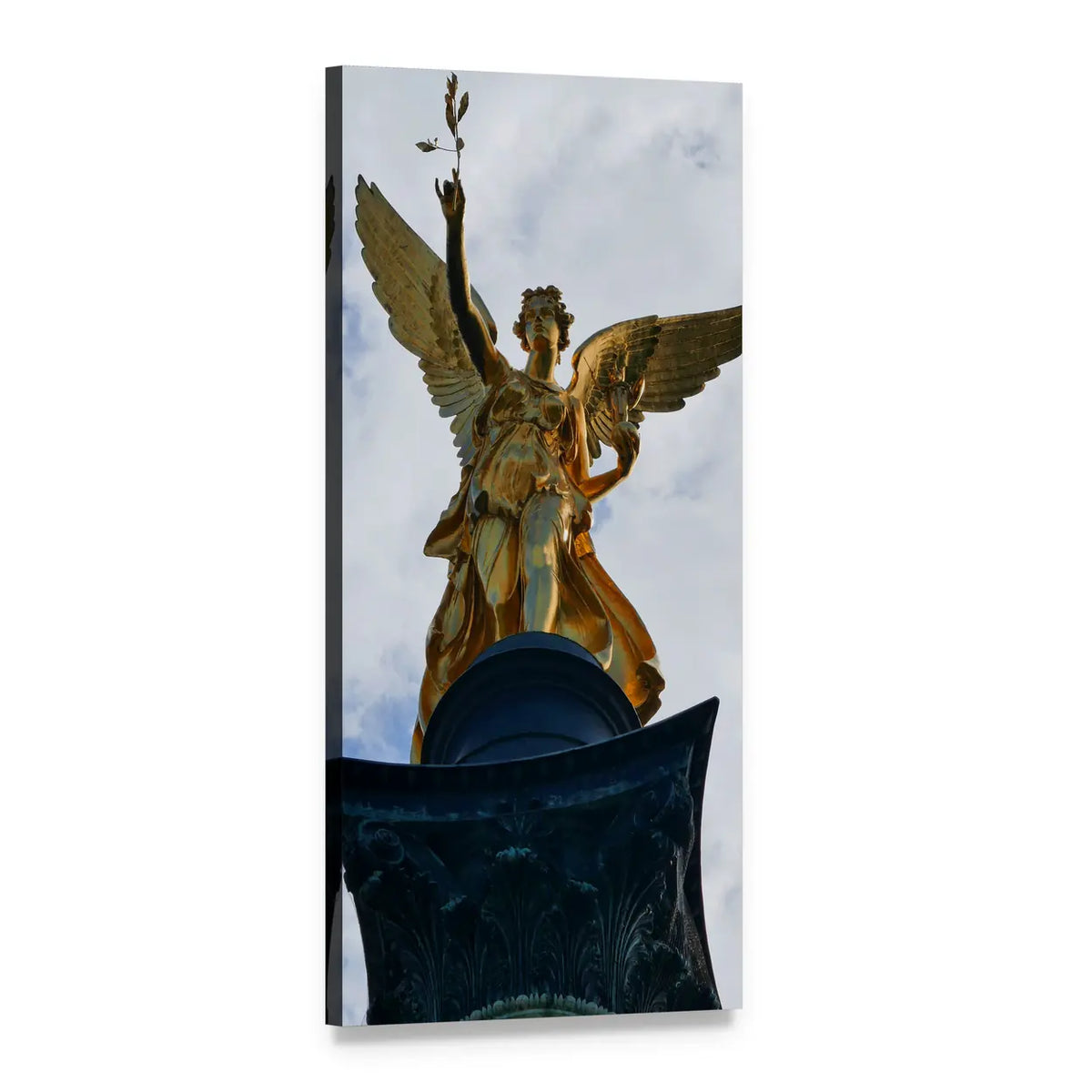 Golden Angel of Victory Vertical Canvas Wall Art, 1 panel 1 Vertical layout gallery wrapped canvas set, angled product view