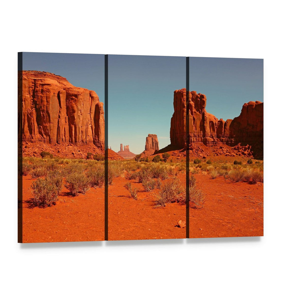 Monument Valley Perspective Canvas Wall Art, 3 panel 3 Horizontal layout gallery wrapped canvas set, angled product view
