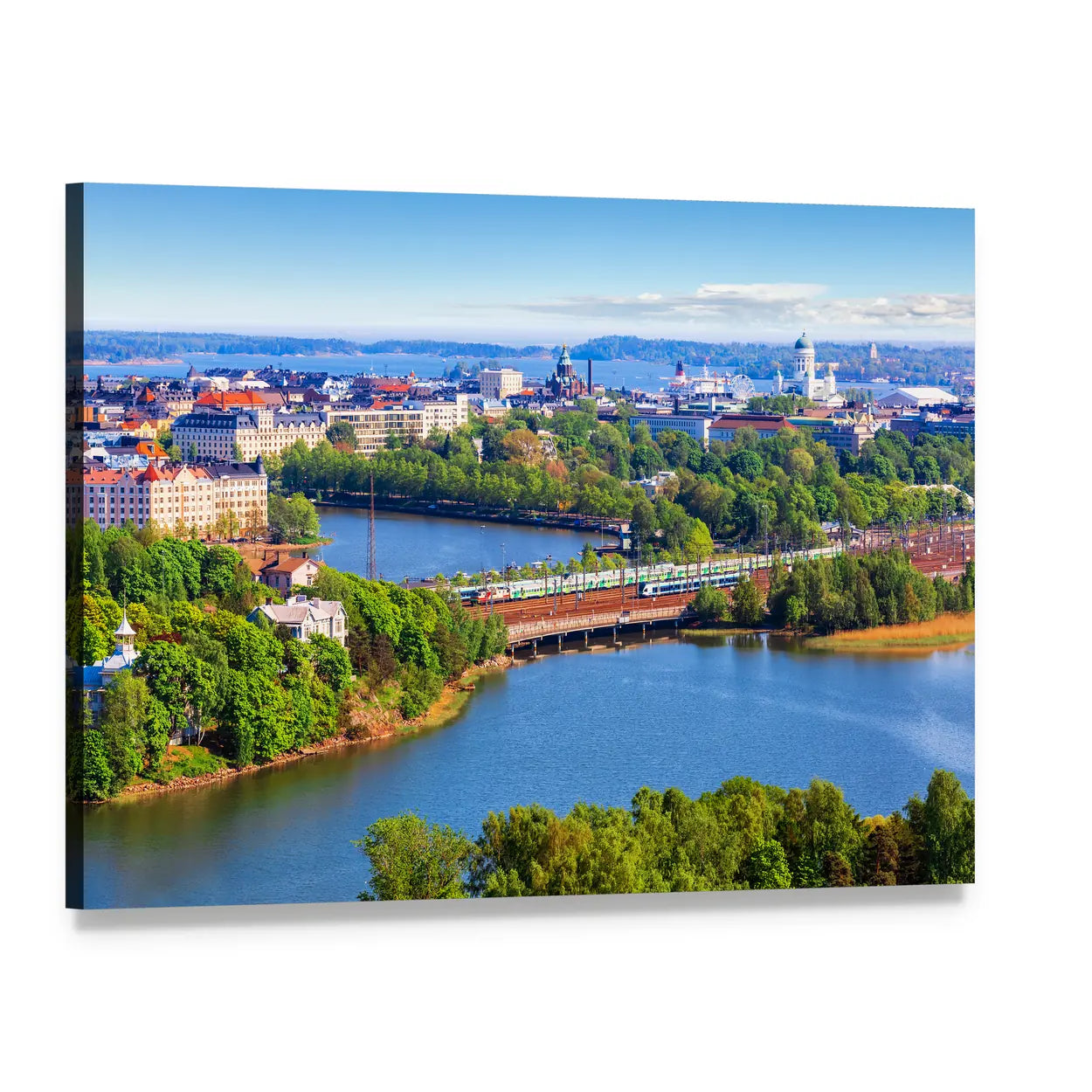 Helsinki Old Town Skyline Canvas Wall Art, single panel gallery wrapped canvas, angled product view