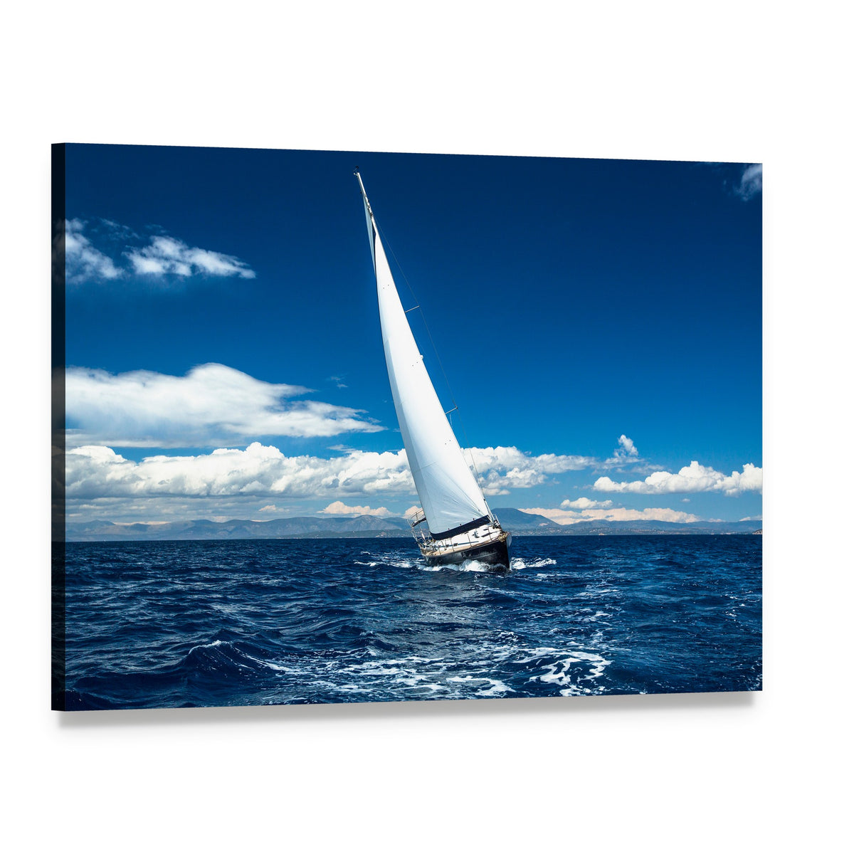 Sailboat in a Regatta Canvas Wall Art, single panel gallery wrapped canvas, angled product view