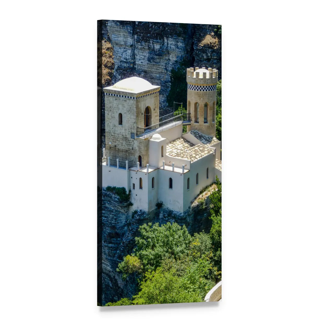 Small Castle in Sicily Vertical Canvas Wall Art, 1 panel 1 Vertical layout gallery wrapped canvas set, angled product view
