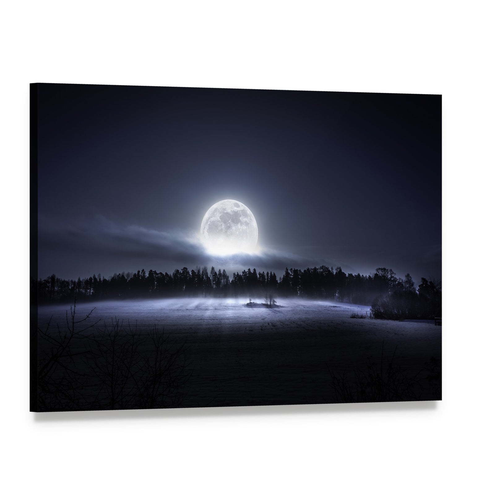 Moon Rising Over Forest Canvas Wall Art, single panel gallery wrapped canvas, angled product view