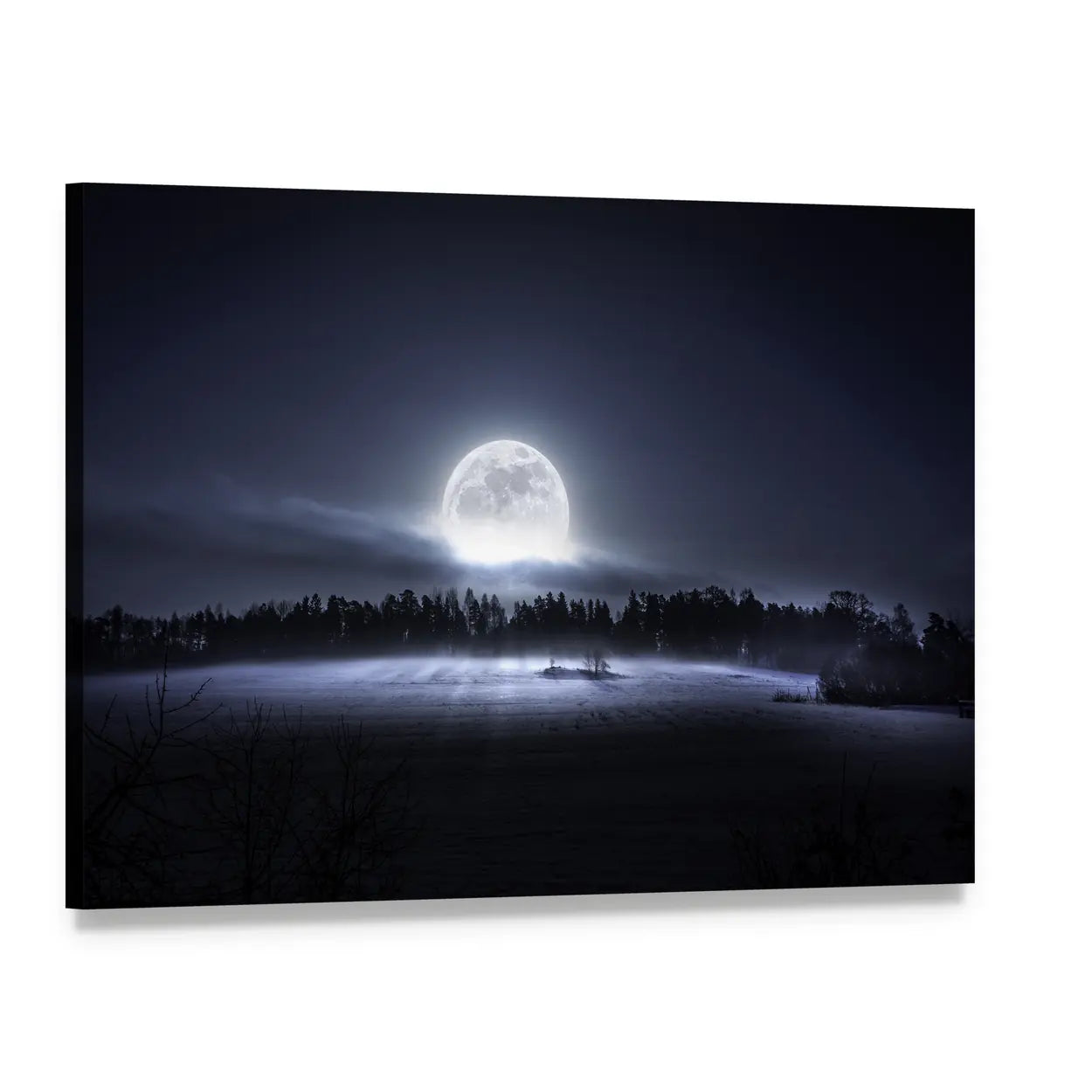 Moon Rising Over Forest Canvas Wall Art, single panel gallery wrapped canvas, angled product view