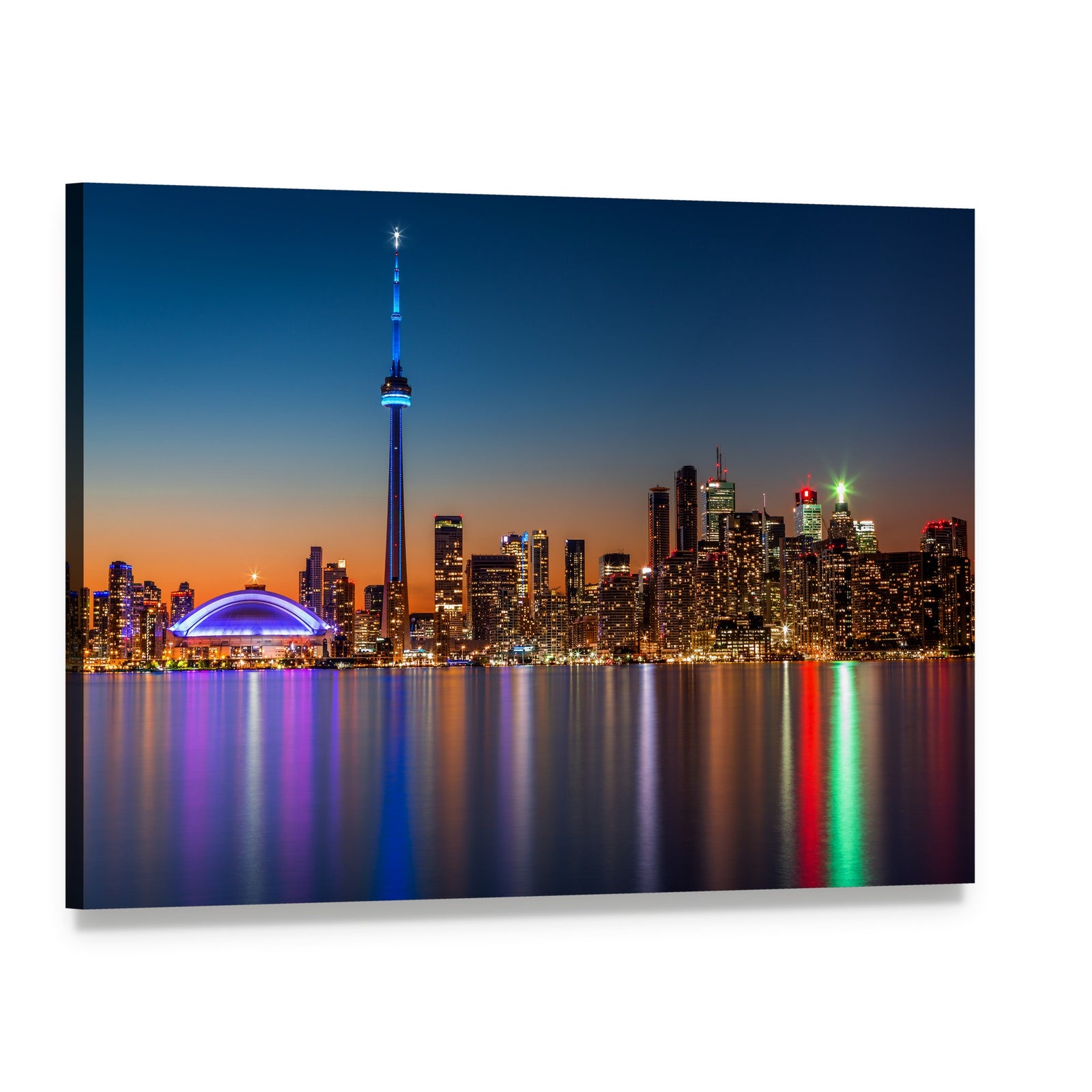 Toronto Skyline at Dusk Canvas Wall Art, single panel gallery wrapped canvas, angled product view