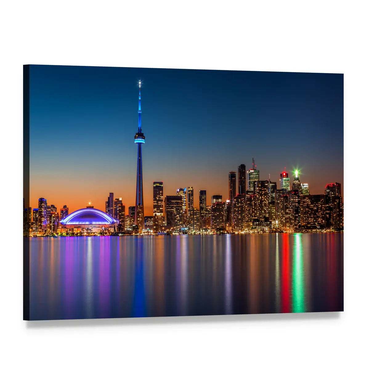 Toronto Skyline at Dusk Canvas Wall Art, single panel gallery wrapped canvas, angled product view