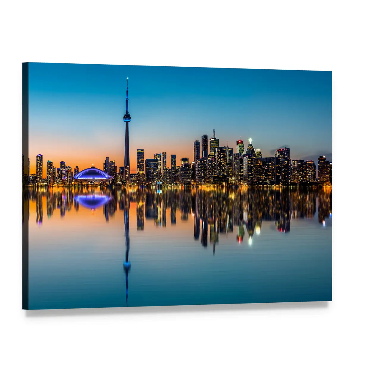 Toronto Skyline at Dusk Canvas Wall Art, single panel gallery wrapped canvas, angled product view