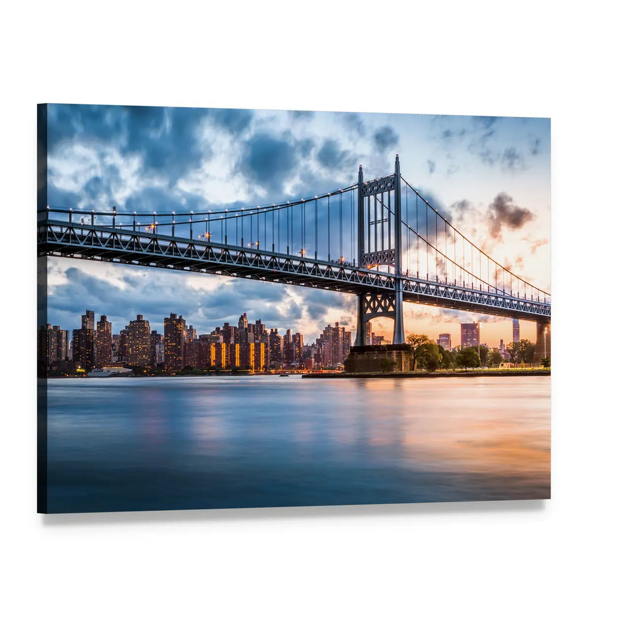 Robert F Kennedy Bridge at Dusk Canvas Wall Art, single panel gallery wrapped canvas, angled product view