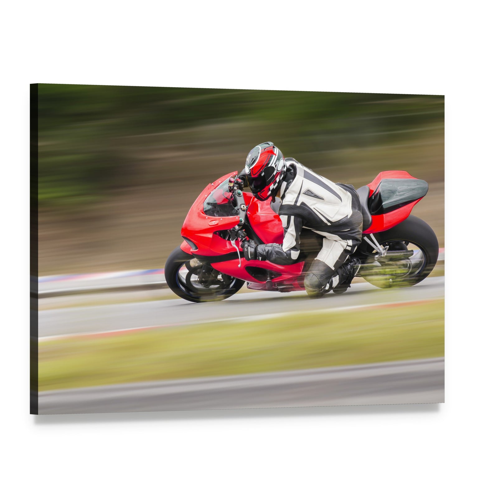 Motorcycle Racing on Track Canvas Wall Art, single panel gallery wrapped canvas, angled product view