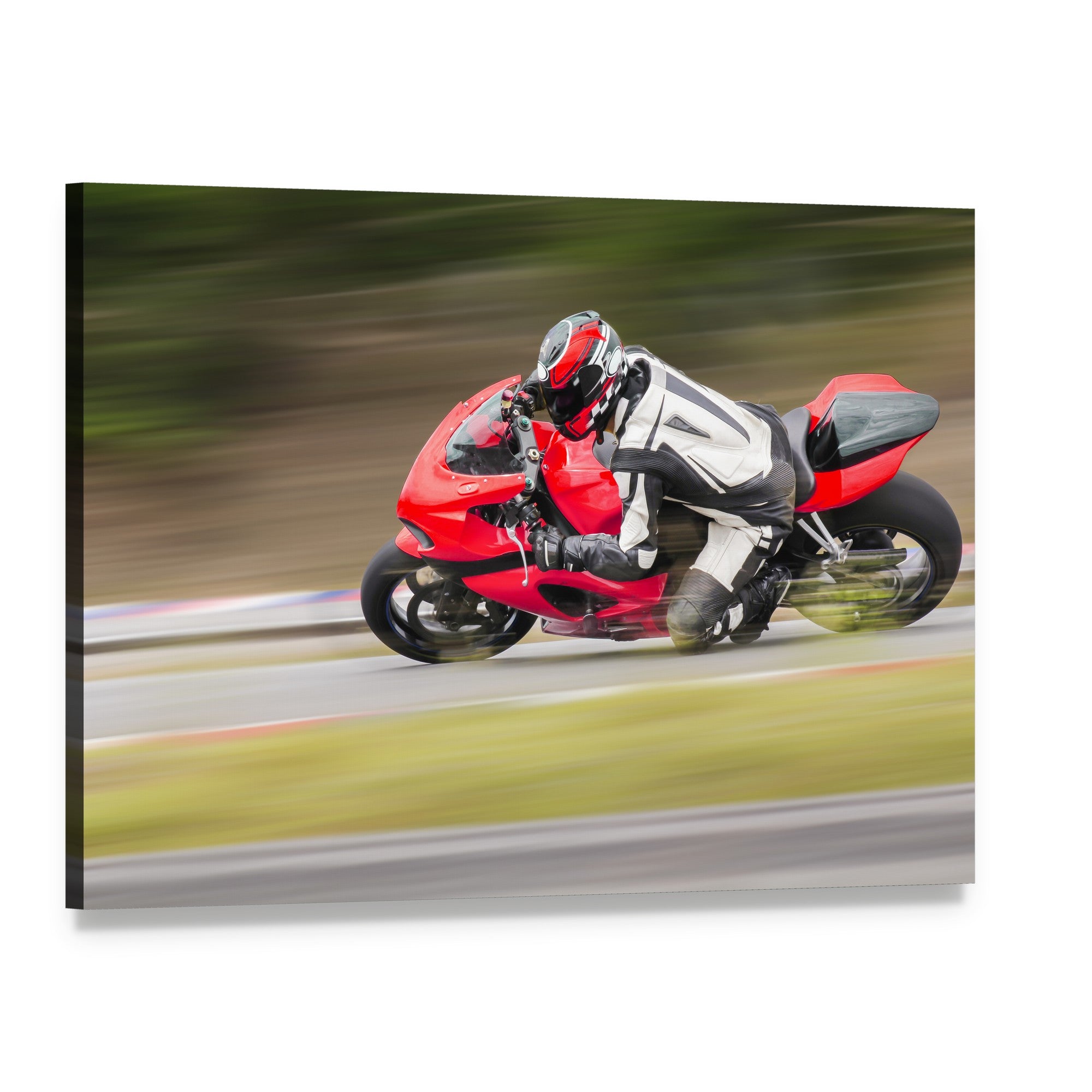 Motorcycle Racing on Track Canvas Wall Art, single panel gallery wrapped canvas, angled product view