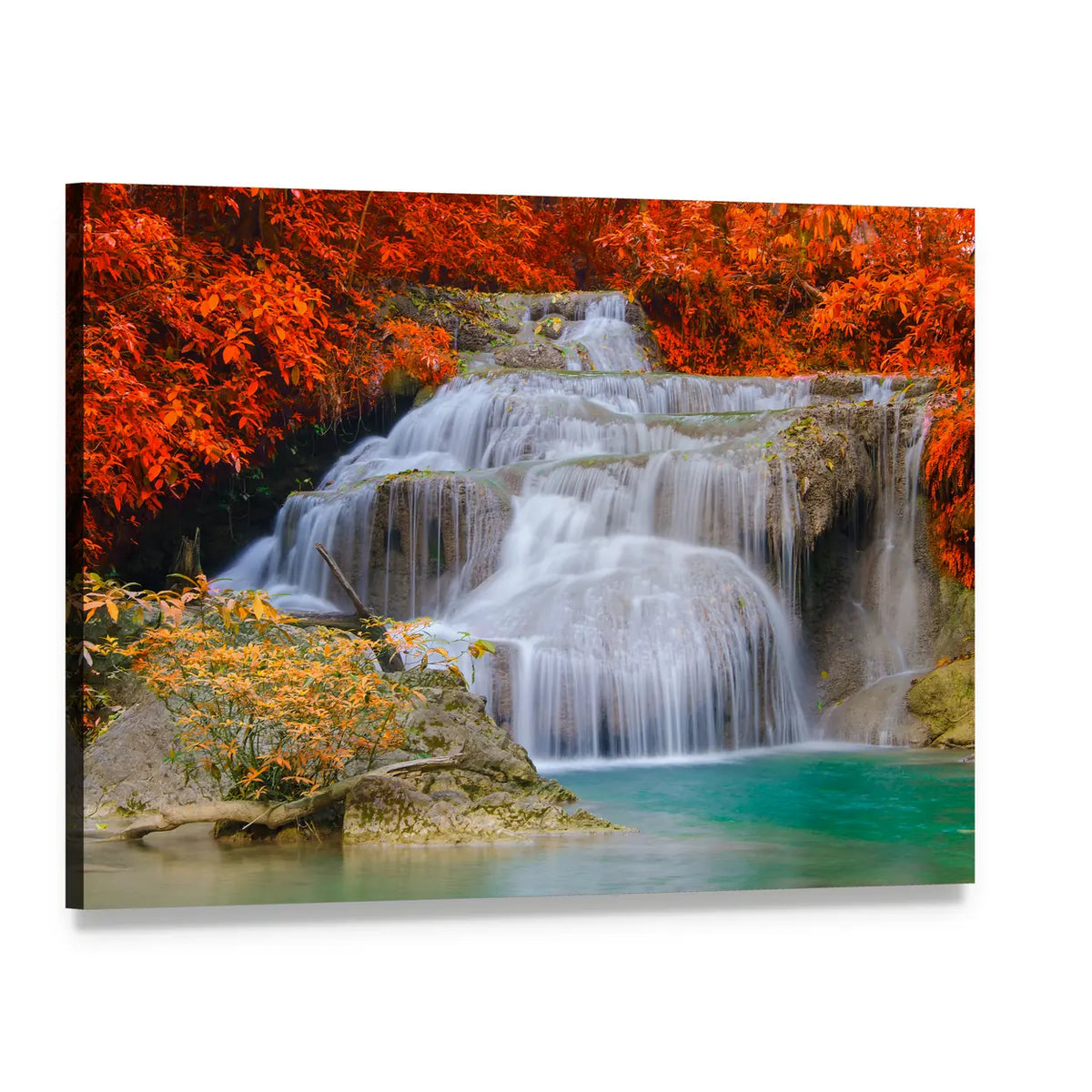 Erwan Waterfall with Turquoise Pool Canvas Wall Art, single panel gallery wrapped canvas, angled product view