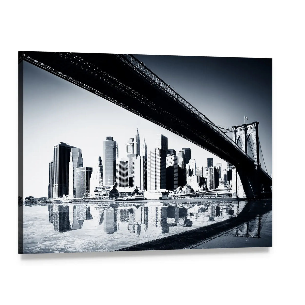 Manhattan Skyline Under Brooklyn Bridge Canvas Wall Art, single panel gallery wrapped canvas, angled product view
