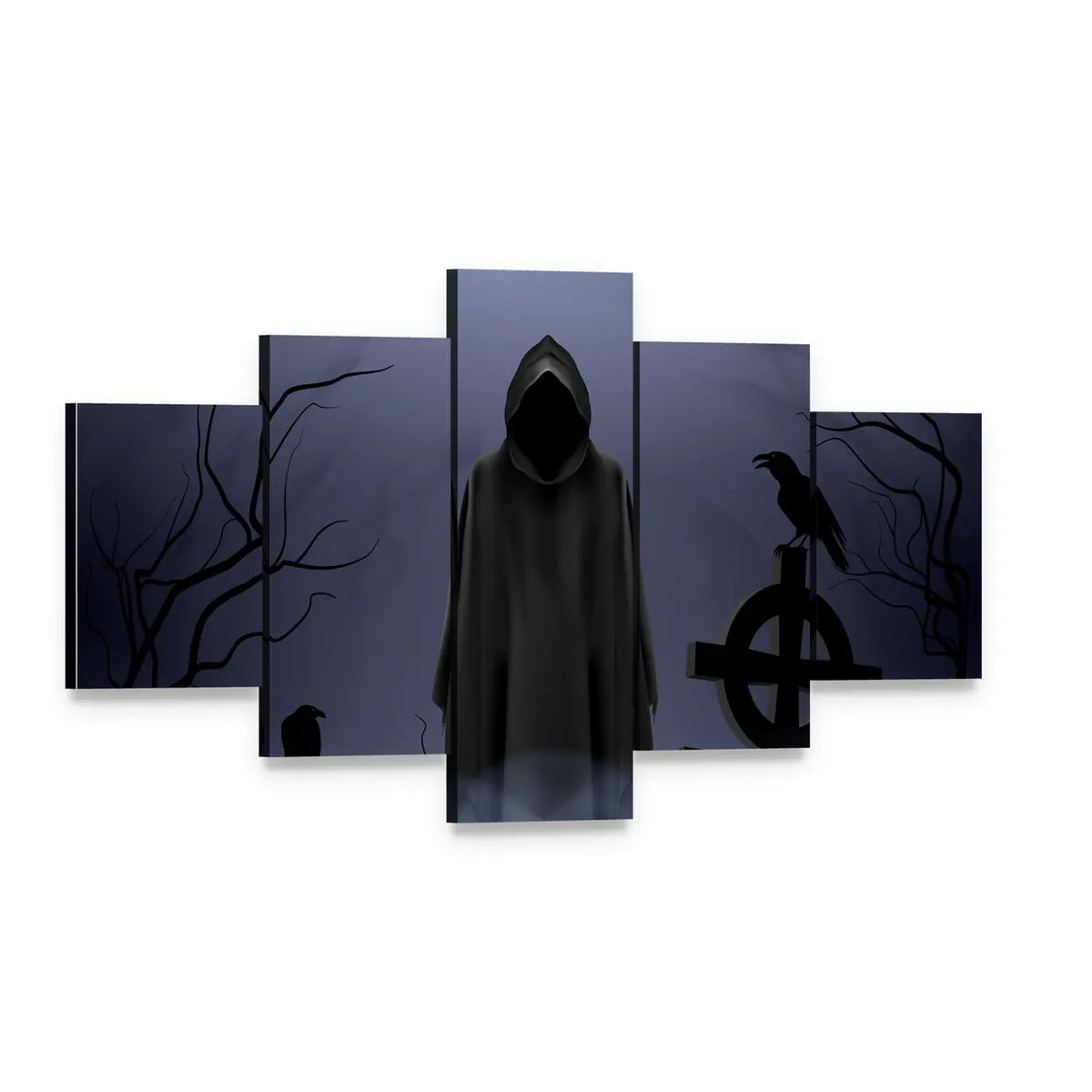 Death Angel Among Graves Canvas Wall Art, 5 panel 5 Star layout gallery wrapped canvas set, angled product view