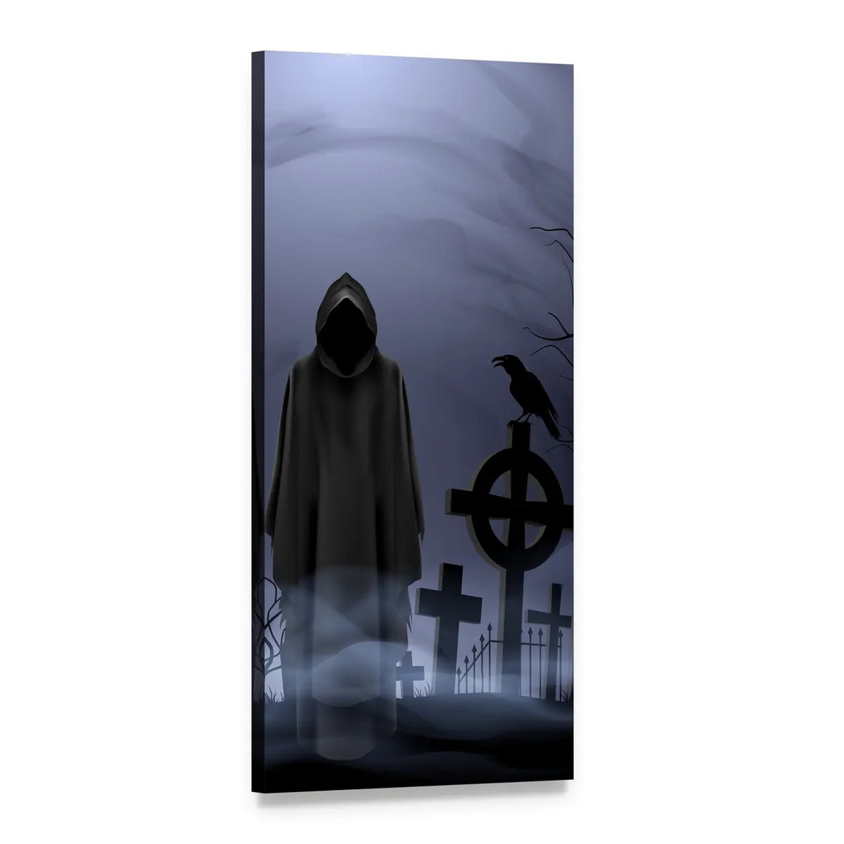 Death Angel Among Graves Vertical Canvas Wall Art, 1 panel 1 Vertical layout gallery wrapped canvas set, angled product view