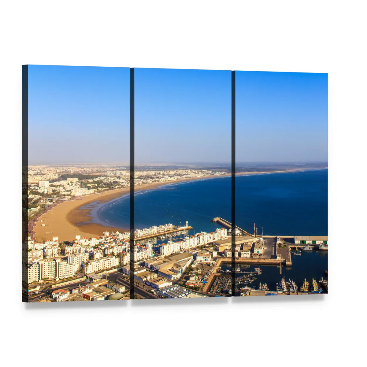 Agadir Cityscape Canvas Wall Art, 3 panel 3 Horizontal layout gallery wrapped canvas set, angled product view