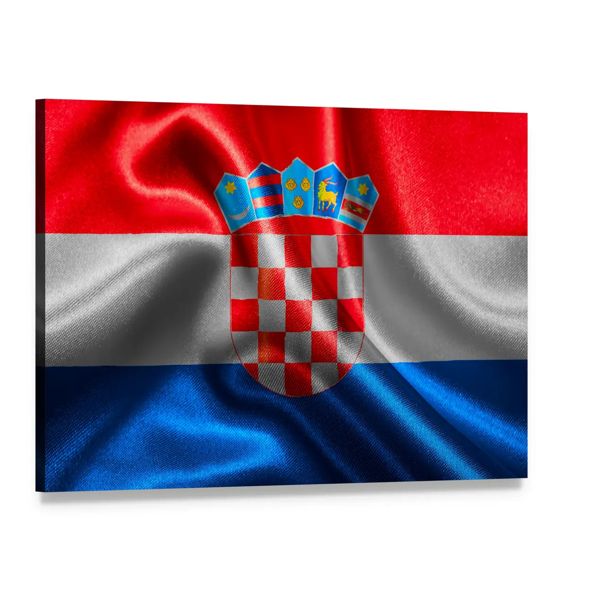Croatian Waving Flag with Coat of Arms Canvas Wall Art, single panel gallery wrapped canvas, angled product view
