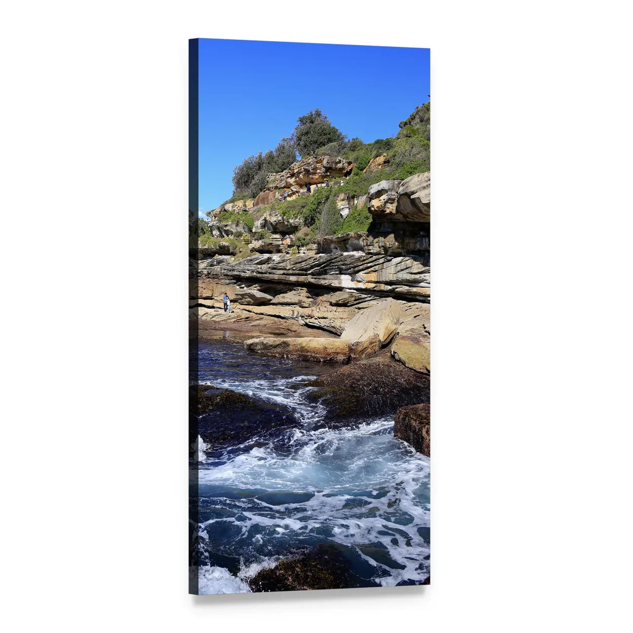 Bondi Beach Cliff Vertical Canvas Wall Art, 1 panel 1 Vertical layout gallery wrapped canvas set, angled product view