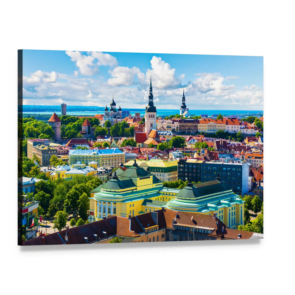 Tallinn Old Town Cityscape Canvas Wall Art, single panel gallery wrapped canvas, angled product view