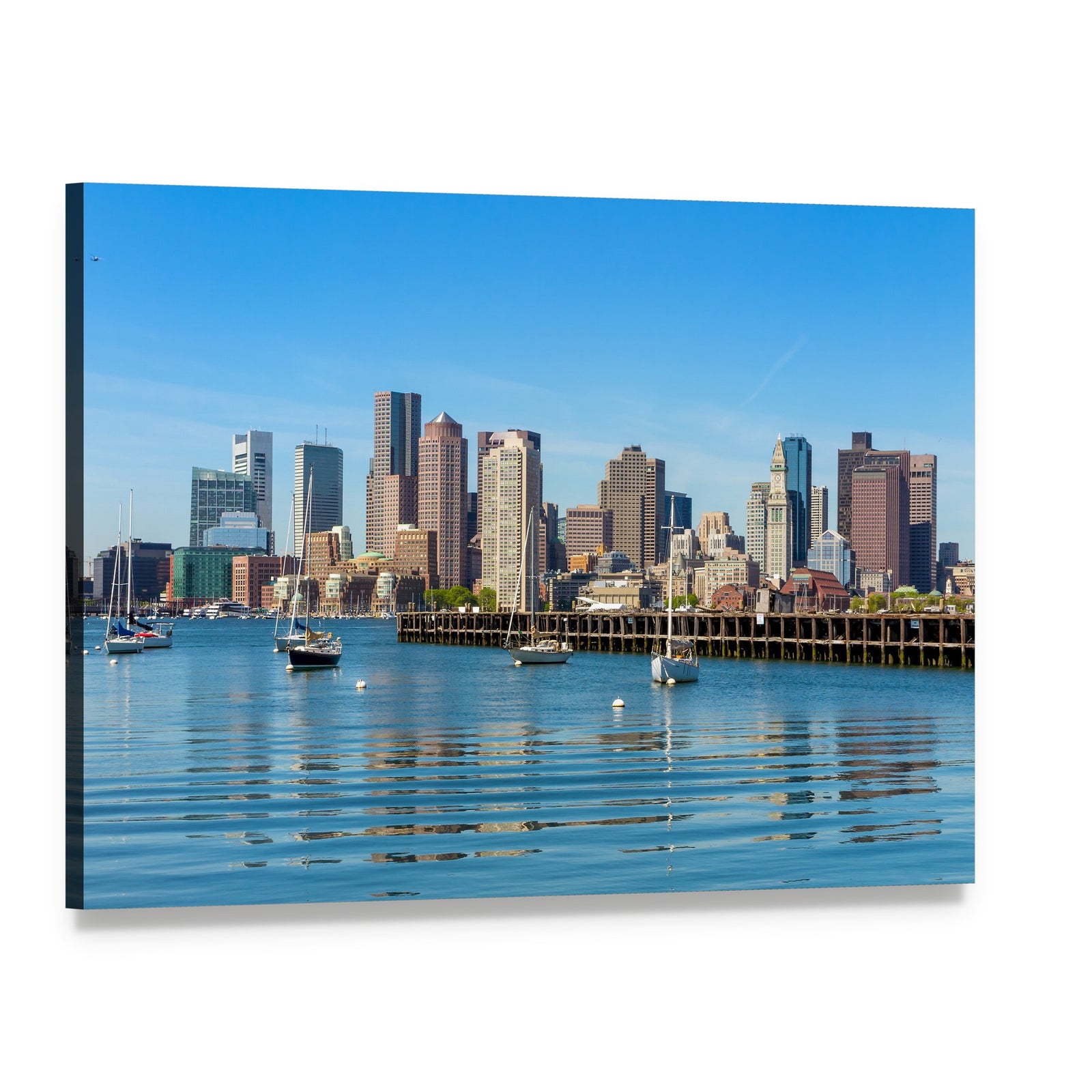 Boston Harbor Skyline Canvas Wall Art, single panel gallery wrapped canvas, angled product view
