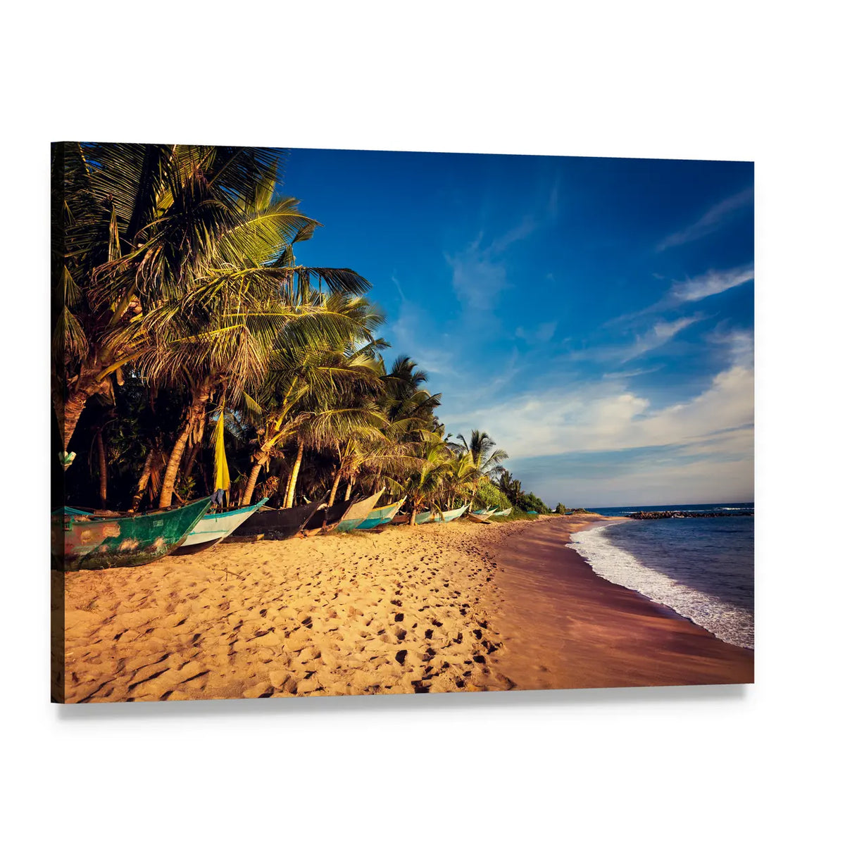 Boats On A Tropical Beach In Mirissa South Sri Lanka Canvas Wall Art, single panel gallery wrapped canvas, angled product view