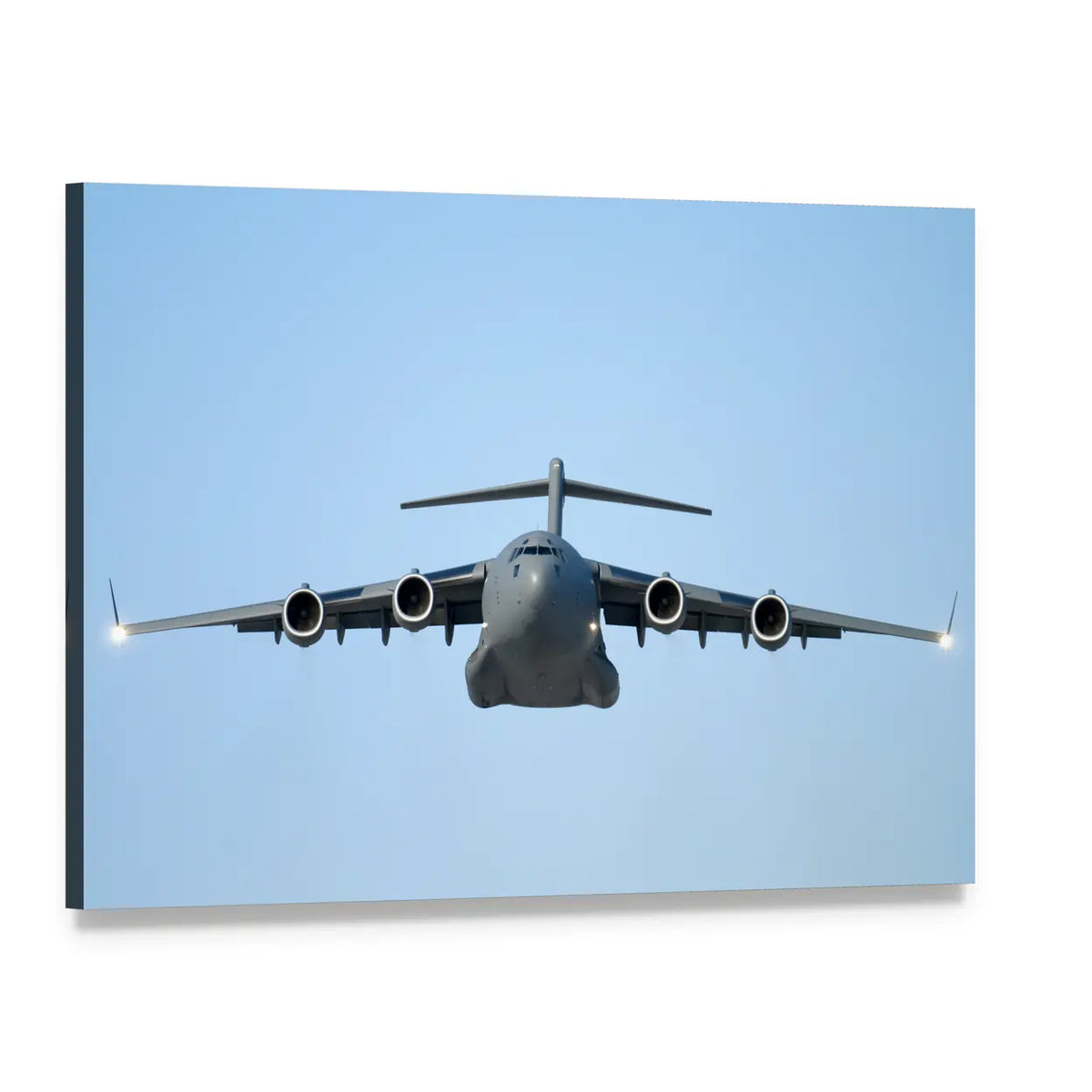 Four-engine Military Transport Plane Canvas Wall Art, single panel gallery wrapped canvas, angled product view