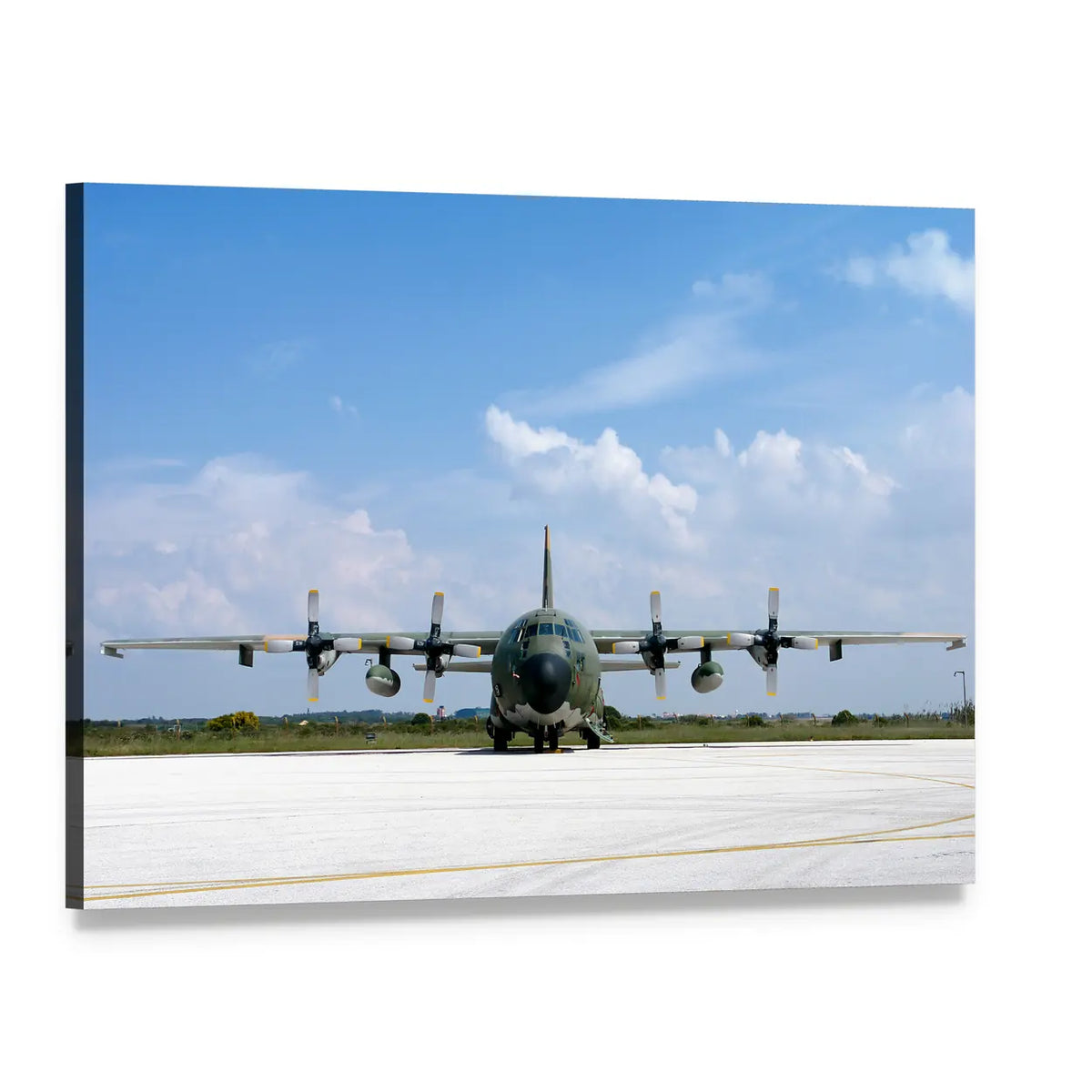 Lockheed C-130 Hercules on Runway Canvas Wall Art, single panel gallery wrapped canvas, angled product view