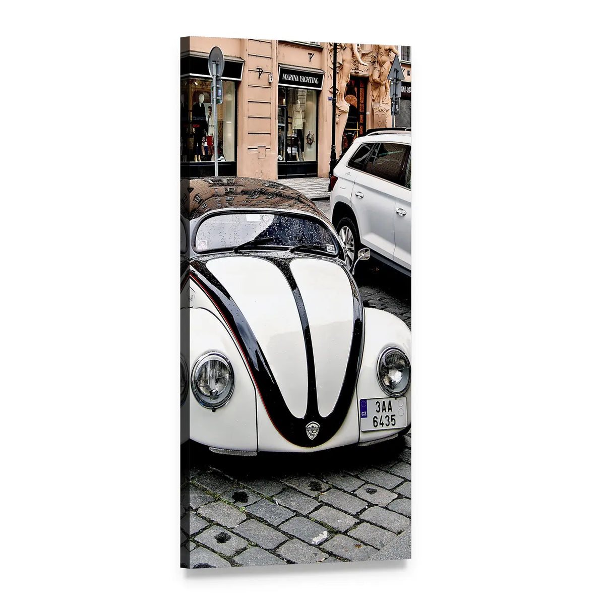 Antique Vw Beetle Close-up Vertical Canvas Wall Art, 1 panel 1 Vertical layout gallery wrapped canvas set, angled product view