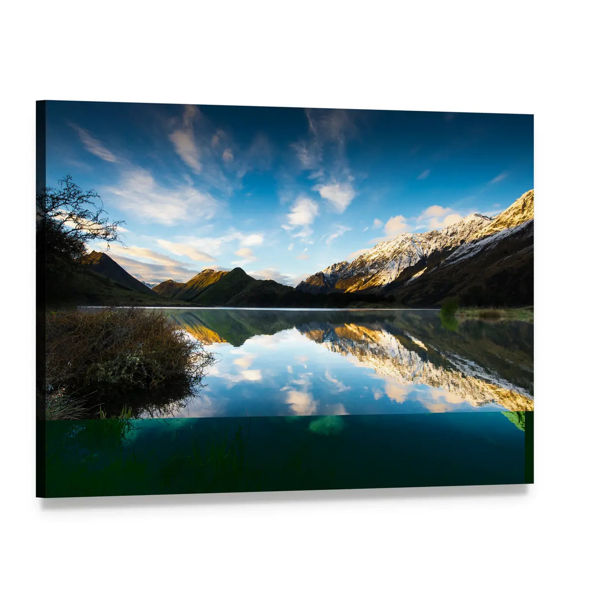 Moke Lake Reflections Near Queenstown Canvas Wall Art, single panel gallery wrapped canvas, angled product view