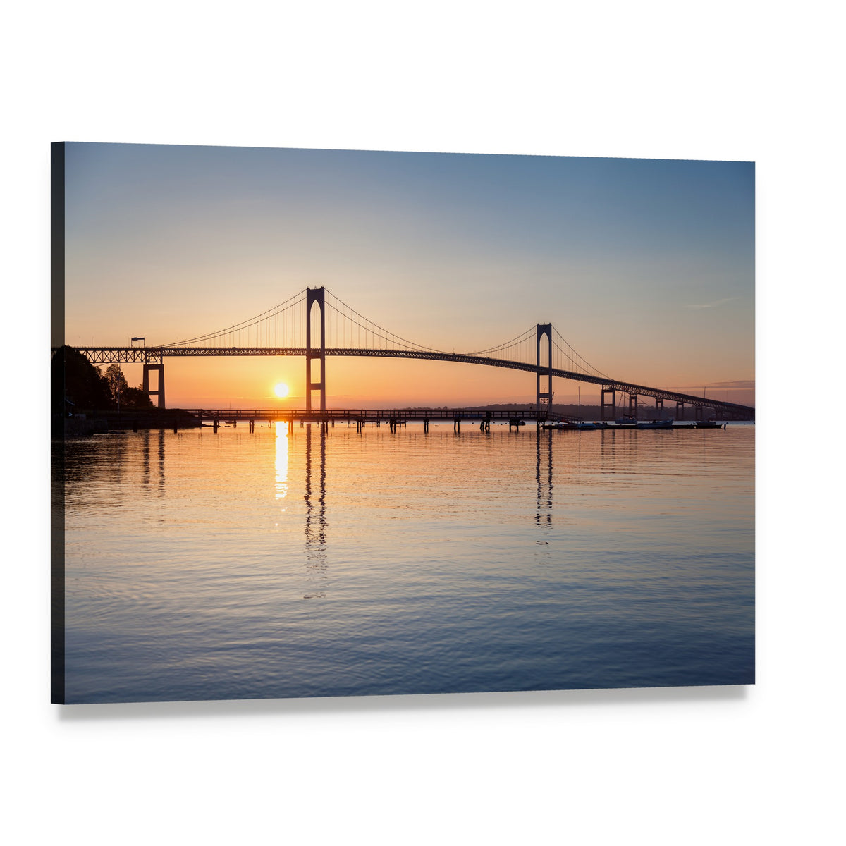 Sunrise Over Newport Bridge Canvas Wall Art, single panel gallery wrapped canvas, angled product view