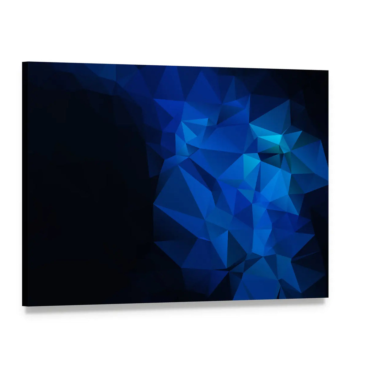 Blue Low-poly Geometric Artwork Canvas Wall Art, single panel gallery wrapped canvas, angled product view