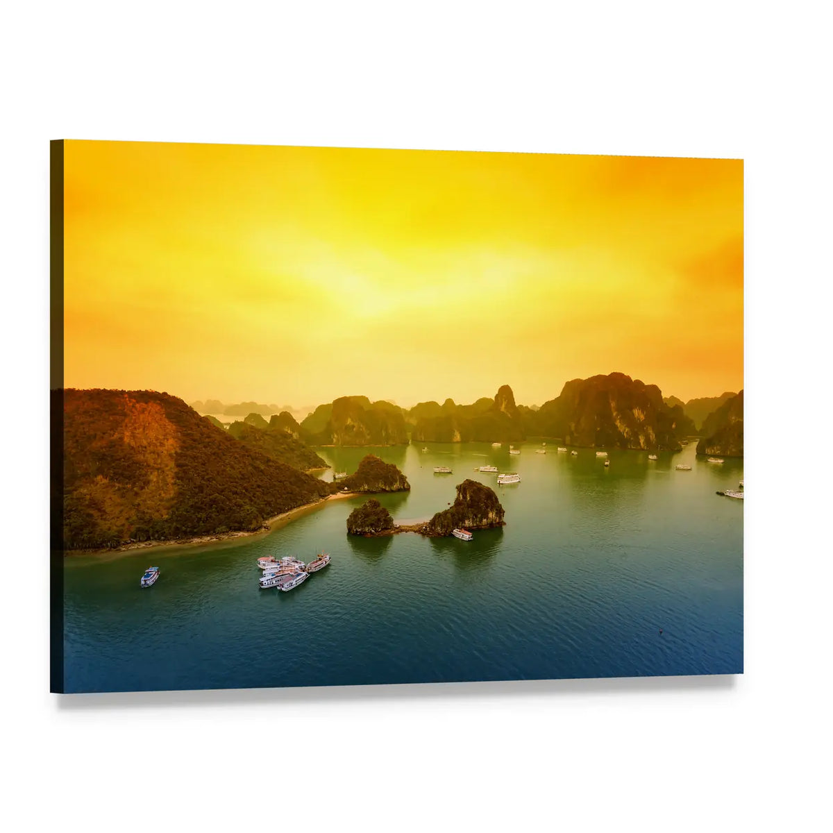 Halong Bay Sunset Over Limestone Islands Canvas Wall Art, single panel gallery wrapped canvas, angled product view