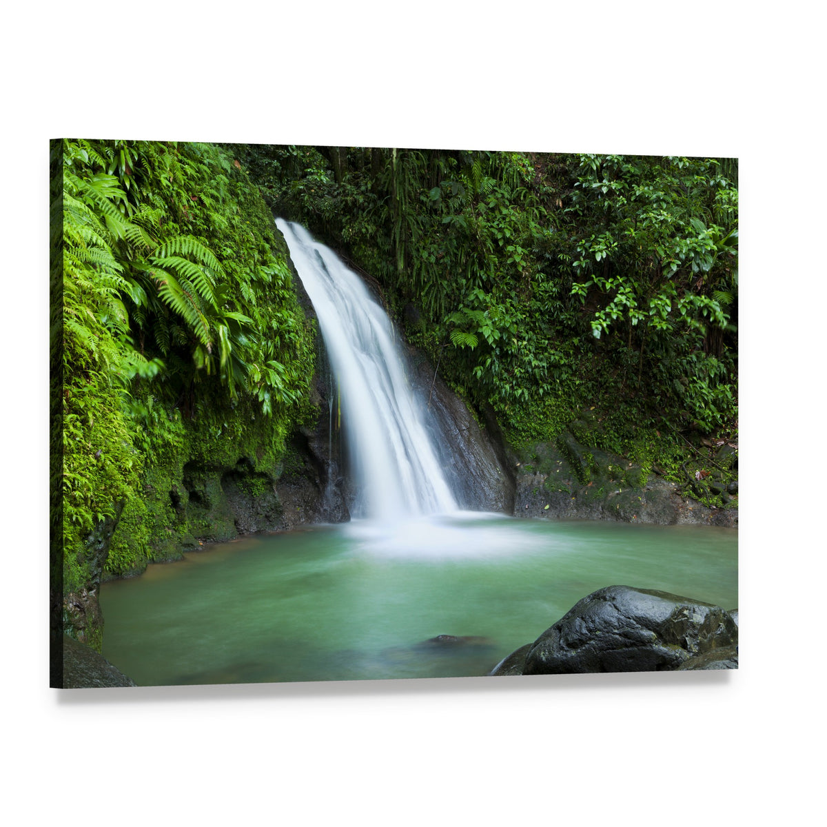 Waterfall in the National Park of Guadeloupe Canvas Wall Art, single panel gallery wrapped canvas, angled product view