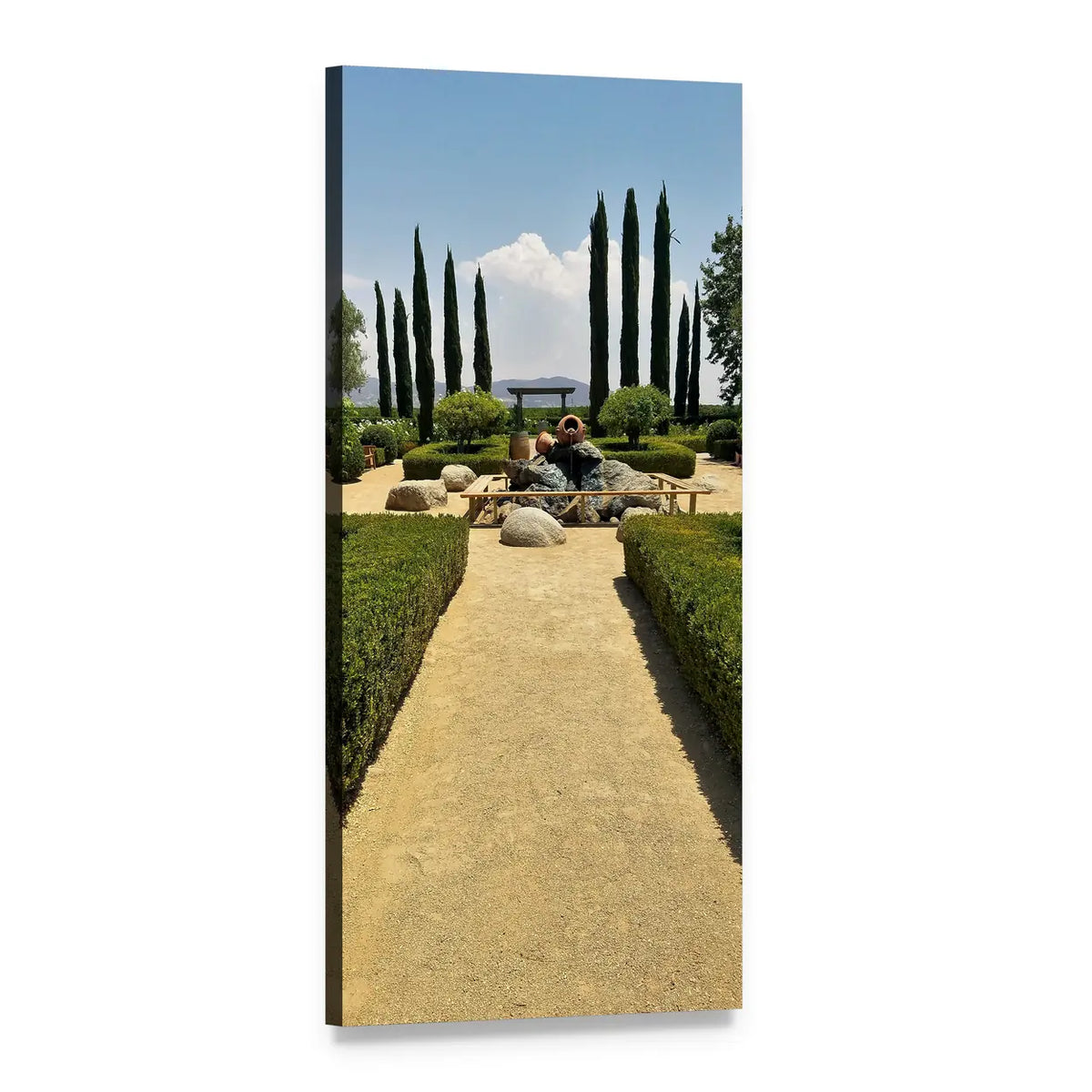 Garden Path with Cypress Trees Vertical Canvas Wall Art, 1 panel 1 Vertical layout gallery wrapped canvas set, angled product view